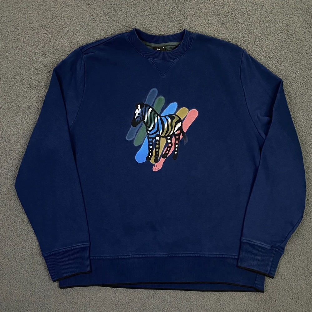 Paul Smith Sweatshirt Mens XL Broad Stripe Zebra French Terry Organic Cotton